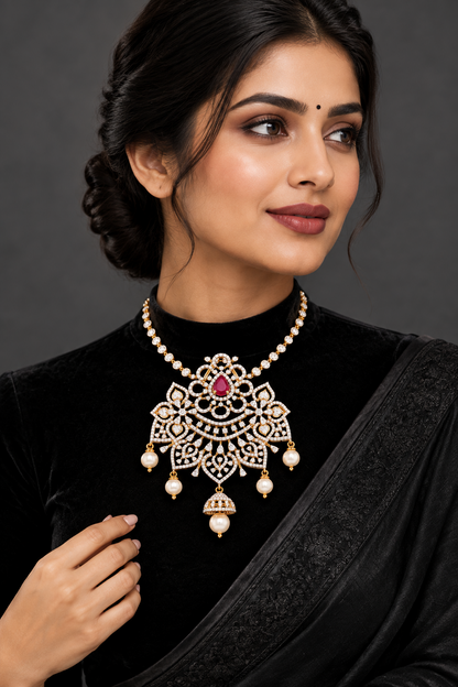 Swarovski pendant,swarovski chain,sabyasachi jewelry inspired Traditional indian Jewelery,Polki haram,Pure silver jewelry-NIHIRA