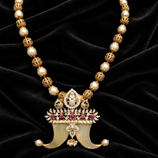 Diamond Pendant,Pure Silver Jewellery Indian ,puli goru pendant,diamond Necklace,Indian Bridal,Indian Wedding Jewelry-NIHIRA-SHABURIS