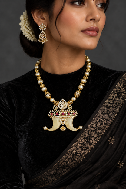 Diamond Pendant,Pure Silver Jewellery Indian ,puli goru pendant,diamond Necklace,Indian Bridal,Indian Wedding Jewelry-NIHIRA-SHABURIS