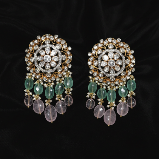 Polki Studs Polki Earrings Cocktail Earrings Diamond Studs Diamond Earrings Simple Studs Pearl Studs 925 Silver Earrings Silver Jewelry - SHABURIS