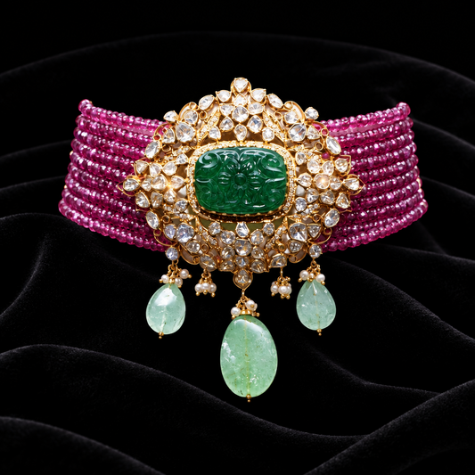 Polki Jewelry,Pure Silver Jewellery Indian ,polki necklacd,Navaratan Necklace,Indian Bridal,Sabyasachi Jewelry inspired NIHIRA-SHABURIS