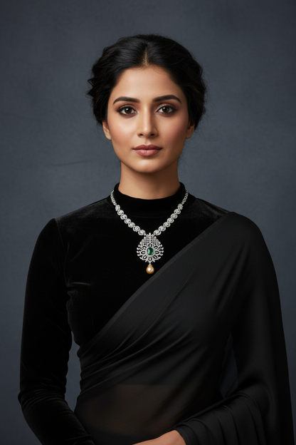 Diamond pendent Pure Silver jewelry Indian ,diamond Necklace,Indian Necklace,swarovski diamond pendent,diamond set-NIHIRA-SHABURIS