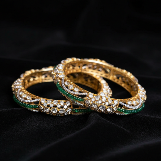 Diamond bangle,Pure Silver Jewelry Indian ,polki bangles,Indian bangles,Indian Bridal,Indian Wedding Jewelry-SHABURIS jewelry
