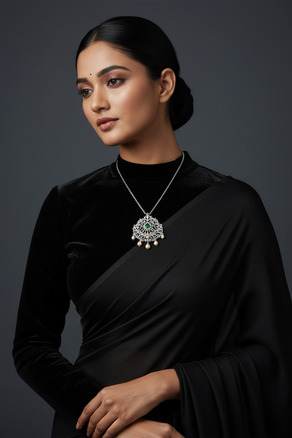 Diamond pendent Pure Silver jewelry Indian ,diamond Necklace,Indian Necklace,swarovski diamond pendent,diamond set-NIHIRA-SHABURIS