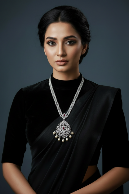 Diamond pendent Pure Silver jewelry Indian ,diamond Necklace,Indian Necklace,swarovski diamond pendent,diamond set-NIHIRA-SHABURIS