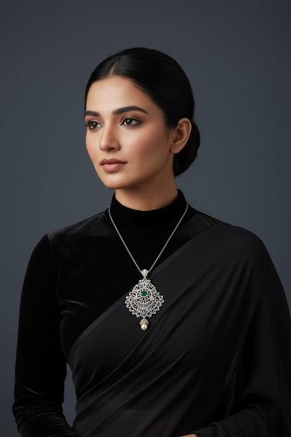 Diamond pendent Pure Silver jewelry Indian ,diamond Necklace,Indian Necklace,swarovski diamond pendent,diamond set-NIHIRA-SHABURIS