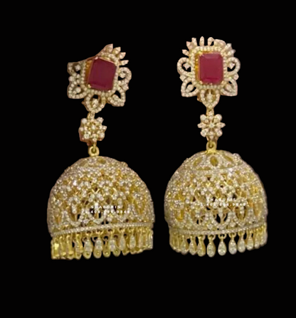 Diamond Jhumka,diamond chandbali,diamond earrings indian,detatchable diamond jhumka,swarovski diamond jhumka,chandbali earrings,silver