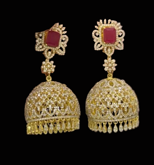 Diamond Jhumka,diamond chandbali,diamond earrings indian,detatchable diamond jhumka,swarovski diamond jhumka,chandbali earrings,silver