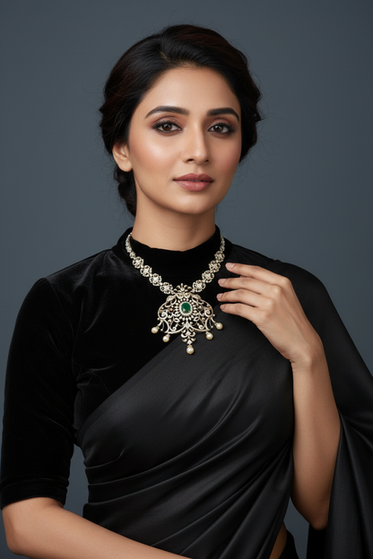 Diamond pendent Pure Silver jewelry Indian ,diamond Necklace,Indian Necklace,swarovski diamond pendent,diamond set-NIHIRA-SHABURIS