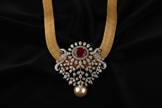 Diamond pendent Pure Silver jewelry Indian ,diamond Necklace,Indian Necklace,swarovski diamond pendent,diamond set-NIHIRA-SHABURIS