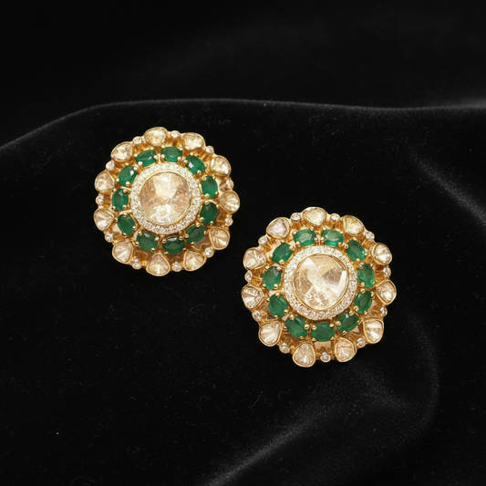Polki Studs Polki Earrings Cocktail Earrings Diamond Studs Diamond Earrings Simple Studs Pearl Studs 925 Silver Earrings Silver Jewelry - SHABURIS