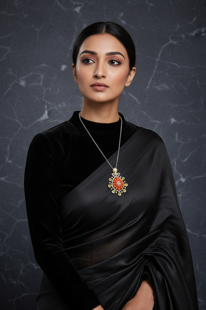 Coral pendant Pure Silver jewelry Indian ,diamond pendant,Indian Necklace,Indian Bridal,Indian Wedding Jewelry-SHABURIS