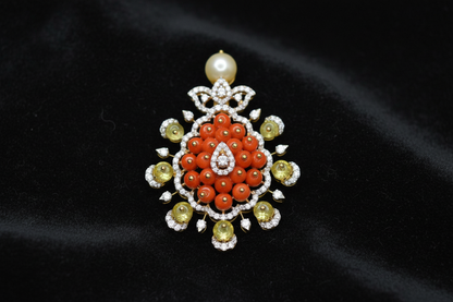 Coral pendant Pure Silver jewelry Indian ,diamond pendant,Indian Necklace,Indian Bridal,Indian Wedding Jewelry-SHABURIS