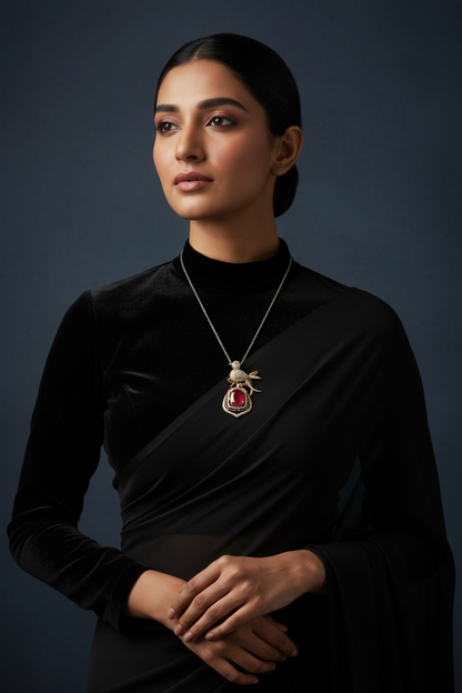 Diamond Pendant indian,South Indian jewelry,Pure silver diamond pendent,swarovski Pendent,Indian Wedding Jewelry -NIHIRA-SHABURIS