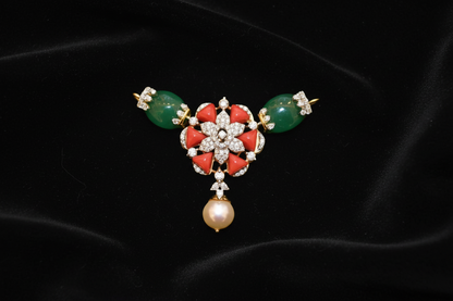 Coral Pendant indian,South Indian jewelry,Pure silver diamond pendent,swarovski Pendent,Indian Wedding Jewelry -NIHIRA-SHABURIS