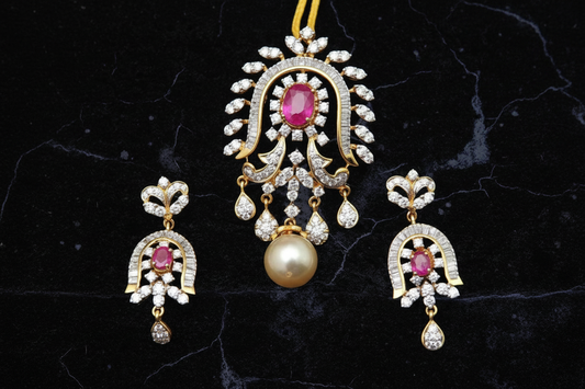 Coral Pendant indian,South Indian jewelry,Pure silver diamond pendent,swarovski Pendent,Indian Wedding Jewelry -NIHIRA-SHABURIS