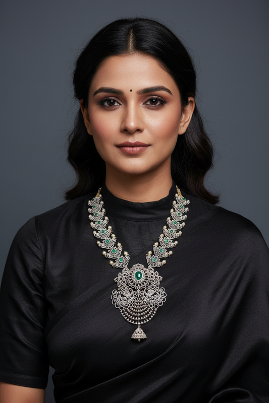 Diamond necklace pure silver necklace emerald quartz south sea pearls swarovski diamond indian jewelry sabyasachi inspired SHABURIS