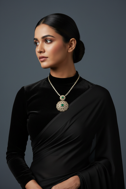 Victorian Diamond pendant gemstone jewelry polki diamond emerald necklace pure silver jewelry south indian gold jewelry sets -SHABURIS