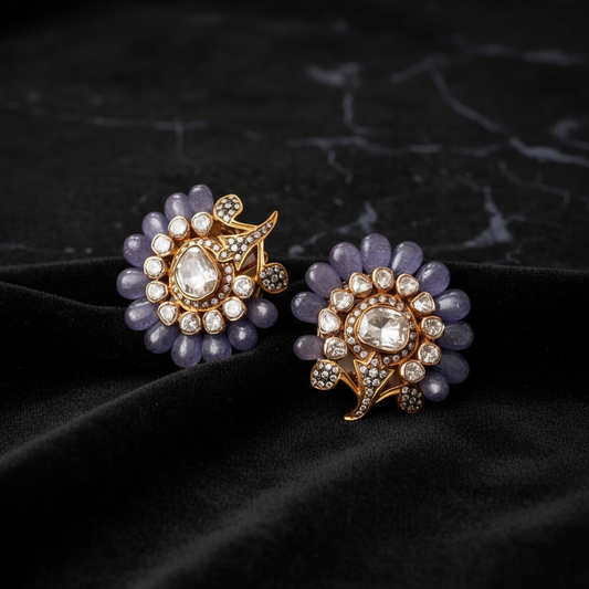 Polki Studs Polki Earrings Cocktail Earrings Diamond Studs Diamond Earrings Simple Studs Pearl Studs 925 Silver Earrings Silver Jewelry - SHABURIS