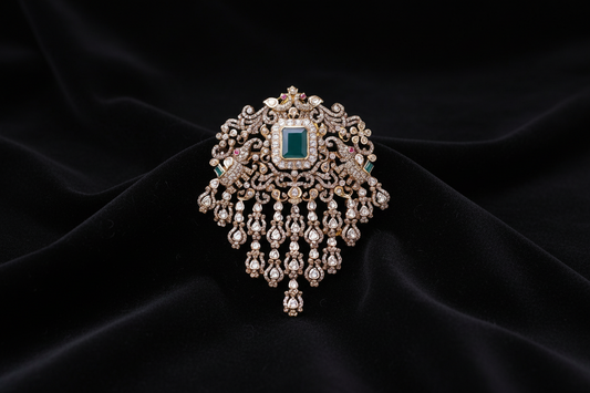 Diamond pendant pure silver jewelry indian jewelry emerald pearl pendant simple jewelry gift jewelry set - SHABURIS