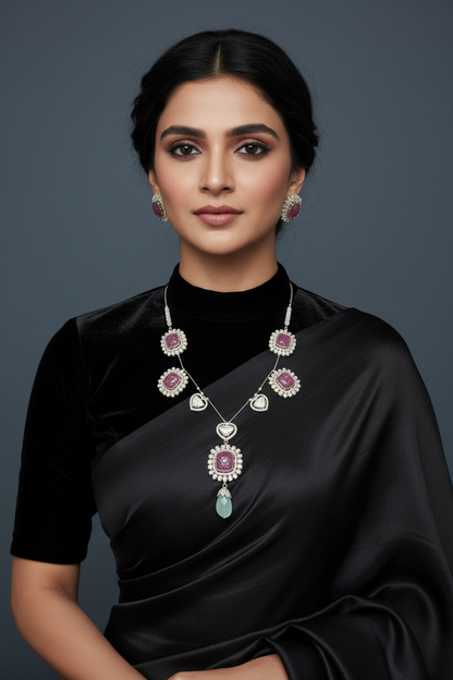 Polki Necklace Dainty Necklace 925 Silver Jewelry Silver Necklace -SHABURIS