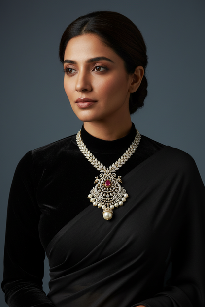 Diamond pendant bead jewelry gemstone jewelry polki diamond emerald necklace pure silver jewelry south indian gold jewelry sets -SHABURIS