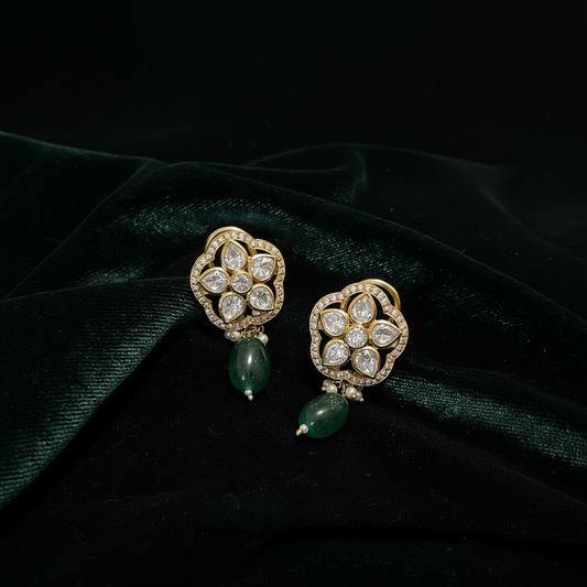 Polki Studs Polki Earrings Cocktail Earrings Diamond Studs Diamond Earrings Simple Studs Pearl Studs 925 Silver Earrings Silver Jewelry - SHABURIS