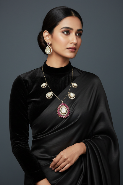 Polki Necklace Dainty Necklace 925 Silver Jewelry Silver Necklace -SHABURIS