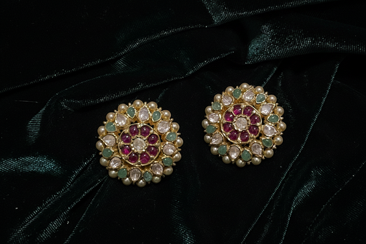 Polki Studs Polki Earrings Cocktail Earrings Diamond Studs Diamond Earrings Simple Studs Pearl Studs 925 Silver Earrings Silver Jewelry - SHABURIS
