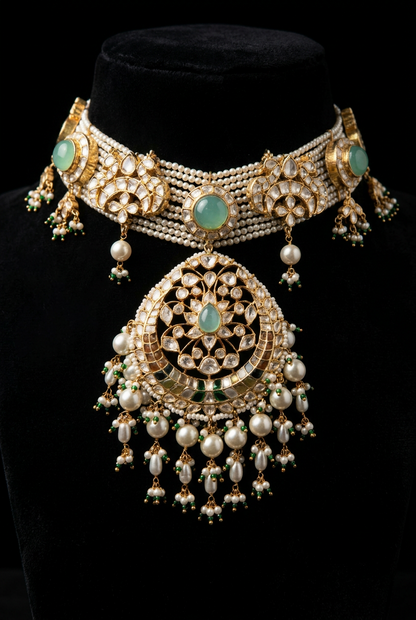 Polki diamond choker indian diamond necklace pure silver jewelry indian silver jewelry indian gold jewelry designs - SHABURIS