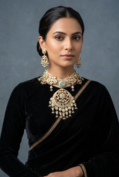 Polki diamond choker indian diamond necklace pure silver jewelry indian silver jewelry indian gold jewelry designs - SHABURIS