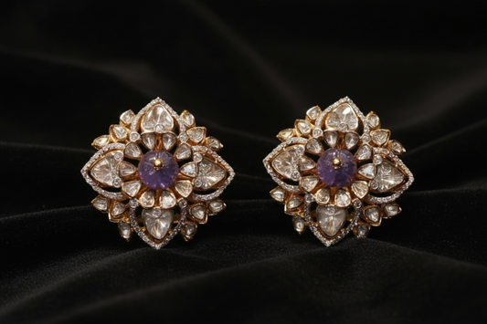 Polki Studs Polki Earrings Cocktail Earrings Diamond Studs Diamond Earrings Simple Studs Pearl Studs 925 Silver Earrings Silver Jewelry - SHABURIS