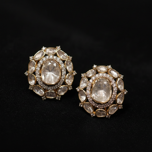 Polki Studs Polki Earrings Cocktail Earrings Diamond Studs Diamond Earrings Simple Studs Pearl Studs 925 Silver Earrings Silver Jewelry - SHABURIS