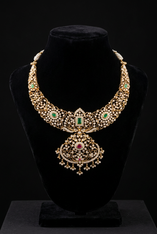 Closed setting diamond choker indian diamond necklace pure silver jewelry indian silver jewelry indian gold jewelry designs - SHABURIS