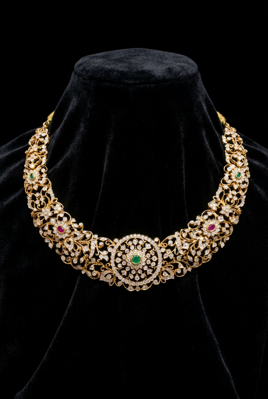 Closed setting diamond choker indian diamond necklace pure silver jewelry indian silver jewelry indian gold jewelry designs - SHABURIS