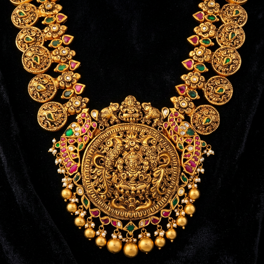 Kasu mala kasu haram nakshi necklace pure silver jewelry indian gold jewelry designs inspired kundan mango mala -SHABURIS
