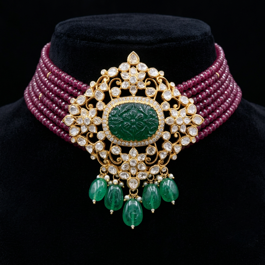 Polki Jewelry,Pure Silver Jewellery Indian ,Moissanite gems,Indian necklace,Swarovski necklace,beaded jewelry-SHABURIS