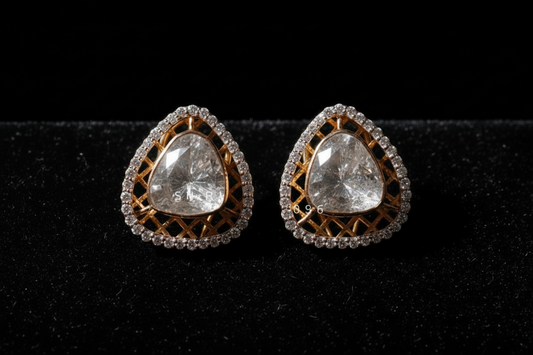 Polki Studs Polki Earrings Cocktail Earrings Diamond Studs Diamond Earrings Simple Studs Pearl Studs 925 Silver Earrings Silver Jewelry - SHABURIS