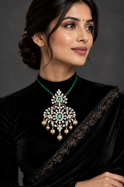 Diamond choker,Heavy choker,Sabyasachi Jewelry inspired,southindian Jewelery,indian Jewelery,gold dipped jewelry,Pure silver jewelry-NIHIRA