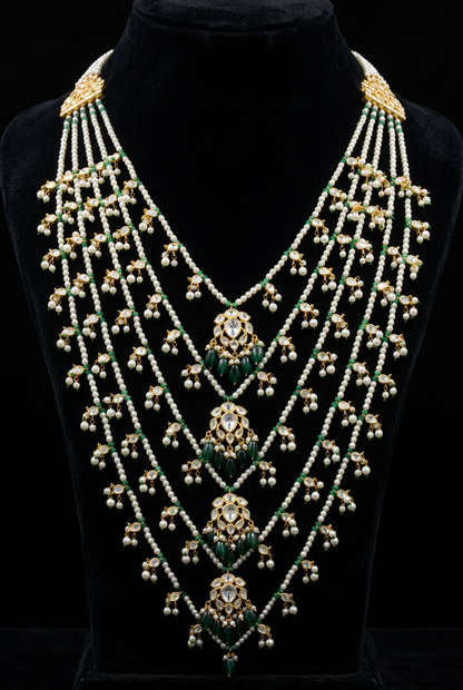 Panch lada pearl haram jades gem jewelry south indian hyderabadi jewelry pure silver sabyasachi jewelry inspired -SHABURIS