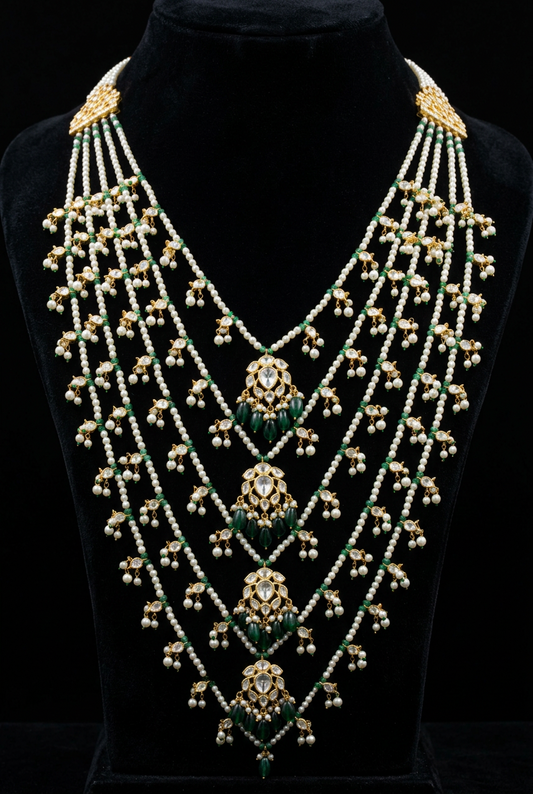 Panch lada pearl haram jades gem jewelry south indian hyderabadi jewelry pure silver sabyasachi jewelry inspired -SHABURIS