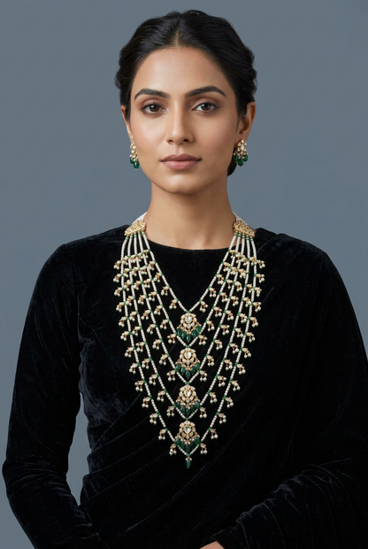 Panch lada pearl haram jades gem jewelry south indian hyderabadi jewelry pure silver sabyasachi jewelry inspired -SHABURIS