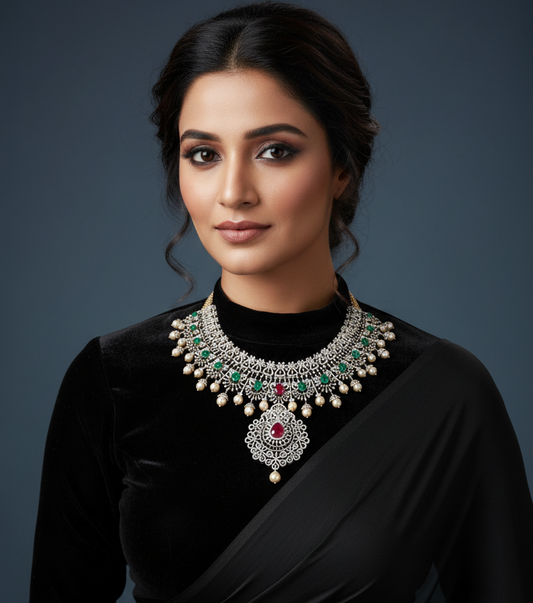 Diamond Necklace Bridal Necklace 925 Silver Necklace Silver Jewelry -SHABURIS