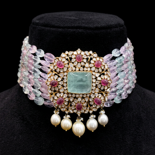 Diamond choker ,silver jewelry,polki Jewelry in Silver,Indian Earrings,Indian Jewelry,High End Jewelry-NIHIRA-SHABURIS