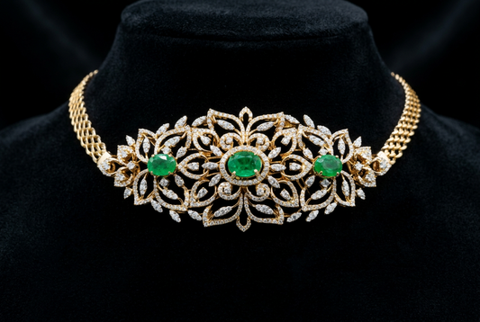 Diamond Choker Pure Silver jewelry Indian ,diamond Necklace,Indian Necklace,Indian Bridal,Indian Wedding Jewelry-NIHIRA-SHABURIS