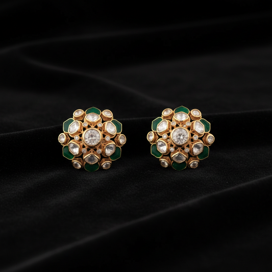 Polki Studs Polki Earrings Cocktail Earrings Diamond Studs Diamond Earrings Simple Studs Pearl Studs 925 Silver Earrings Silver Jewelry - SHABURIS