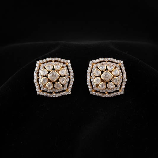 Polki Studs Polki Earrings Cocktail Earrings Diamond Studs Diamond Earrings Simple Studs Pearl Studs 925 Silver Earrings Silver Jewelry - SHABURIS
