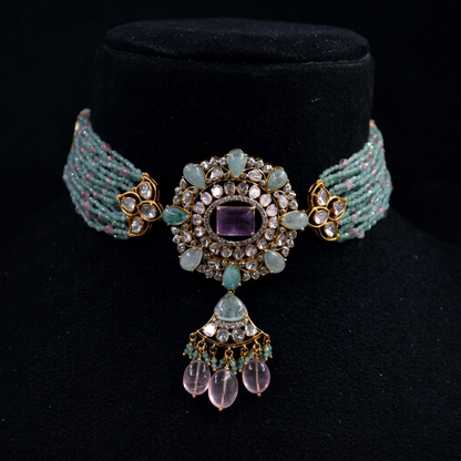Nakshi Jewelry Polki Necklace Diamond Necklace Beaded Necklace Tanzanite Necklace Diamond Jewelry Moissanite Necklace Bridal-SHABURIS