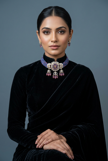 Nakshi Jewelry Polki Necklace Diamond Necklace Beaded Necklace Tanzanite Necklace Diamond Jewelry Moissanite Necklace Bridal-SHABURIS