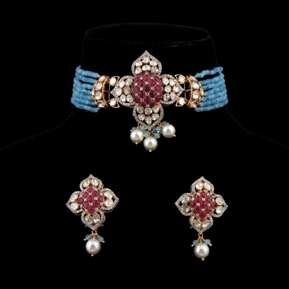 Nakshi Jewelry Polki Necklace Diamond Necklace Beaded Necklace Tanzanite Necklace Diamond Jewelry Moissanite Necklace Bridal-[POLKI101]